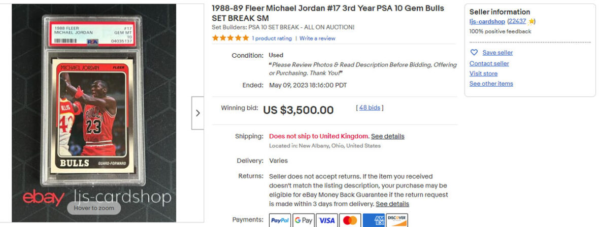 1988-89 Fleer Michael Jordan #17 3rd Year PSA 10 Gem Bulls