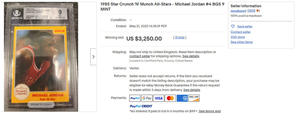 1985 Star Crunch 'N' Munch All-Stars - Michael Jordan #4 BGS 9 MINT