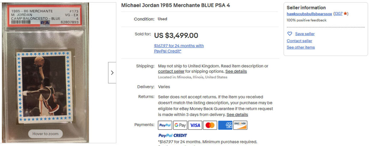 Michael Jordan 1985 Merchante BLUE PSA 4