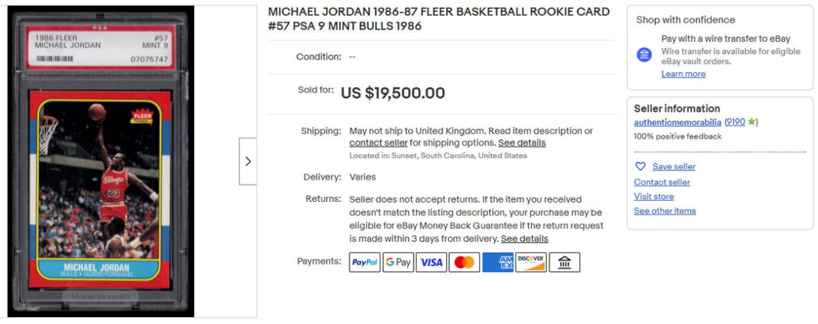 Michael Jordan, 1986-87 FLEER Rookie Card #57 PSA 9 MINT Bulls 1986