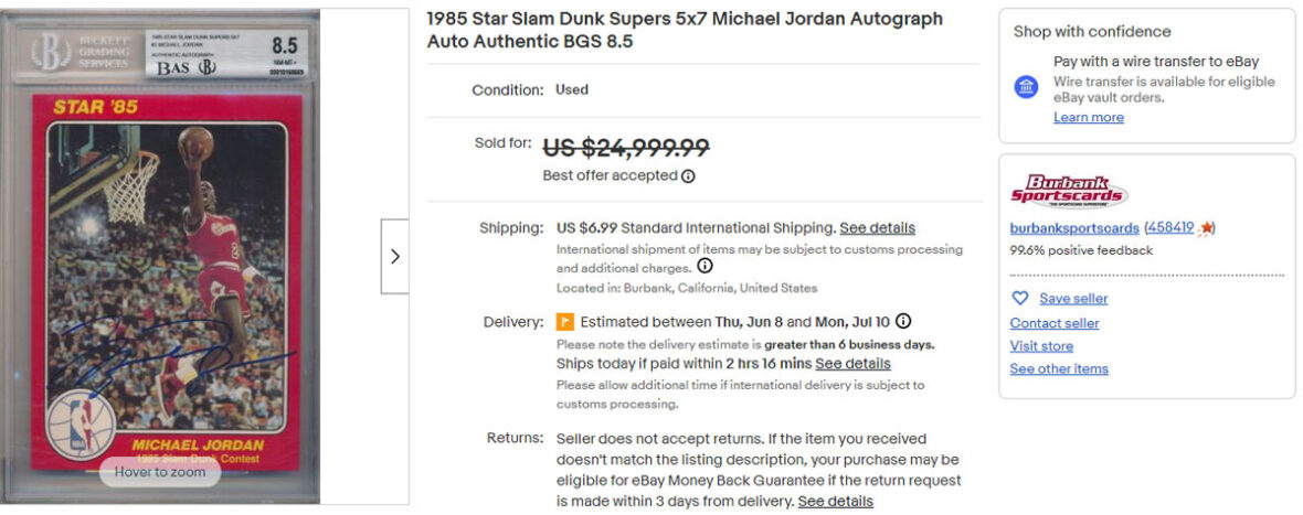 1985 Star Slam Dunk Supers 5x7 Michael Jordan Autograph Auto Authentic BGS 8.5