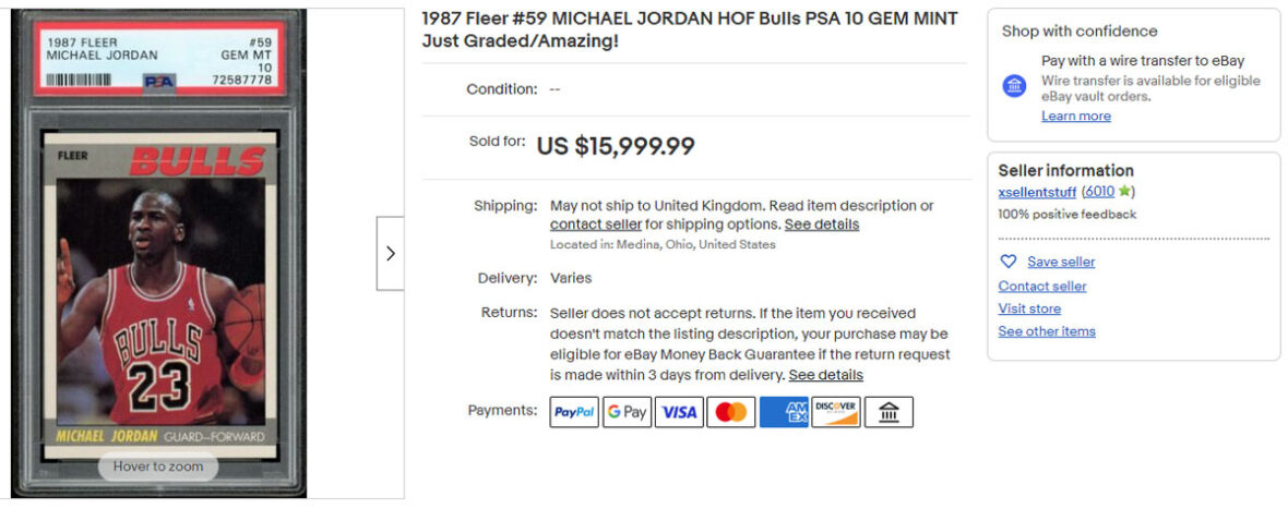 1987 Fleer #59 Michael Jordan HoF Bulls PSA 10 GEM MINT