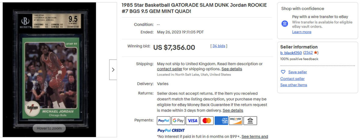 1985 Star Basketball Gatorade Slam Dunk Jordan Rookie #7 BGS 9.5 GEM MINT QUAD!