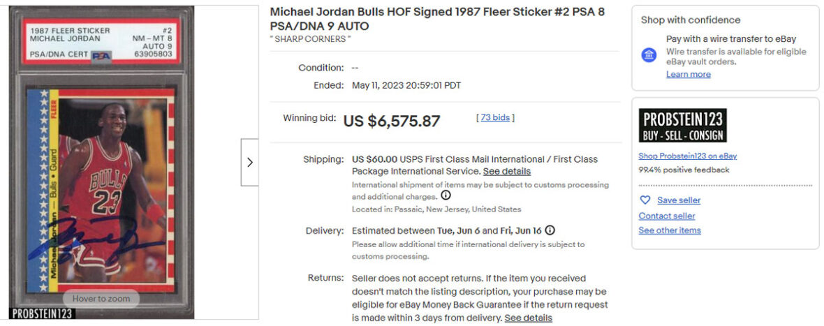Michael Jordan Bulls HOF Signed 1987 Fleer Sticker #2 PSA 8 PSA/DNA 9 AUTO