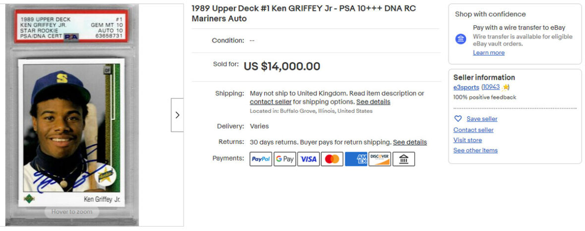 1989 Upper Deck #1 Ken GRIFFEY Jr - PSA 10+++ DNA RC Mariners Auto
