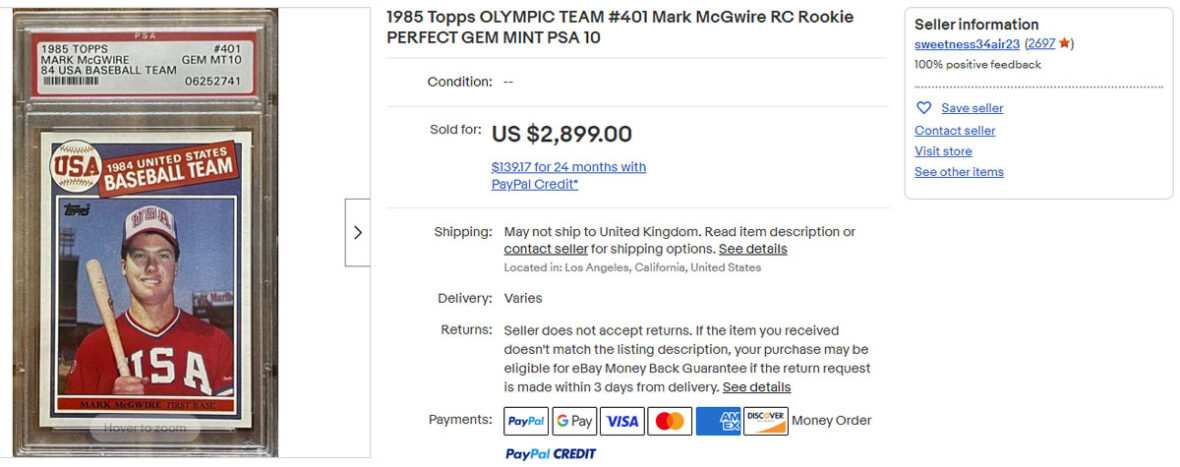 1985 Topps OLYMPIC TEAM #401 Mark McGwire RC Rookie PERFECT GEM MINT PSA 10