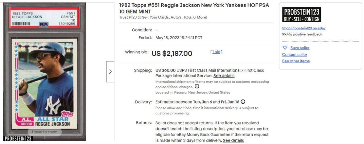 1982 Topps #551 Reggie Jackson New York Yankees HOF PSA 10 GEM MINT