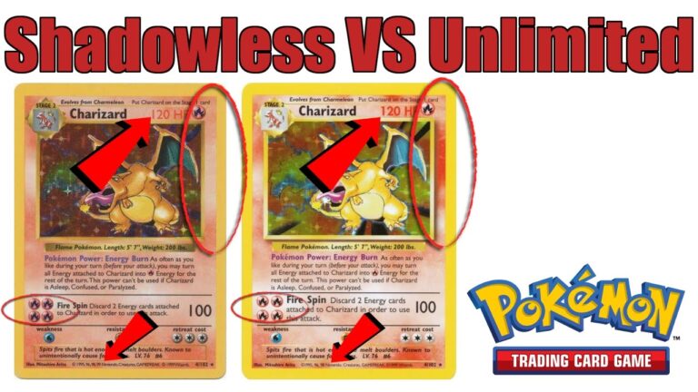 difference between shadowless pokemon cards