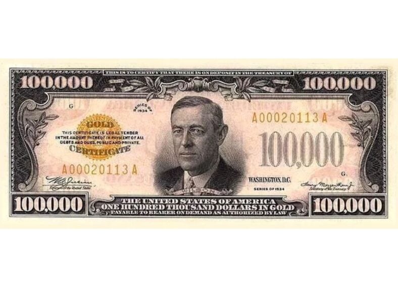 100000 Bill Public Domain