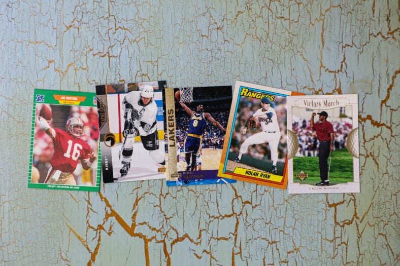 various sports trading cards